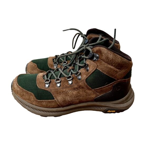 Merrell Men's 9 Ontario 85 Mid Waterproof Hiking Trail Boots Lace Up Brown Green - Picture 2 of 6
